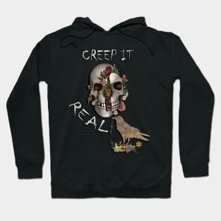 Halloween Funny Quote, Creep It Real Graphic Art Design Raven & Skull Hoodie